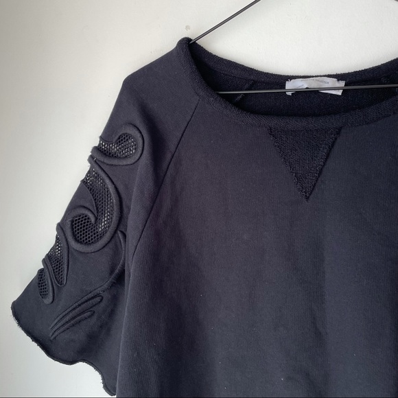 ✨2/10$✨ Zara black sweatshirt tee with western embroidery shoulder mesh cutout S - Picture 2 of 6
